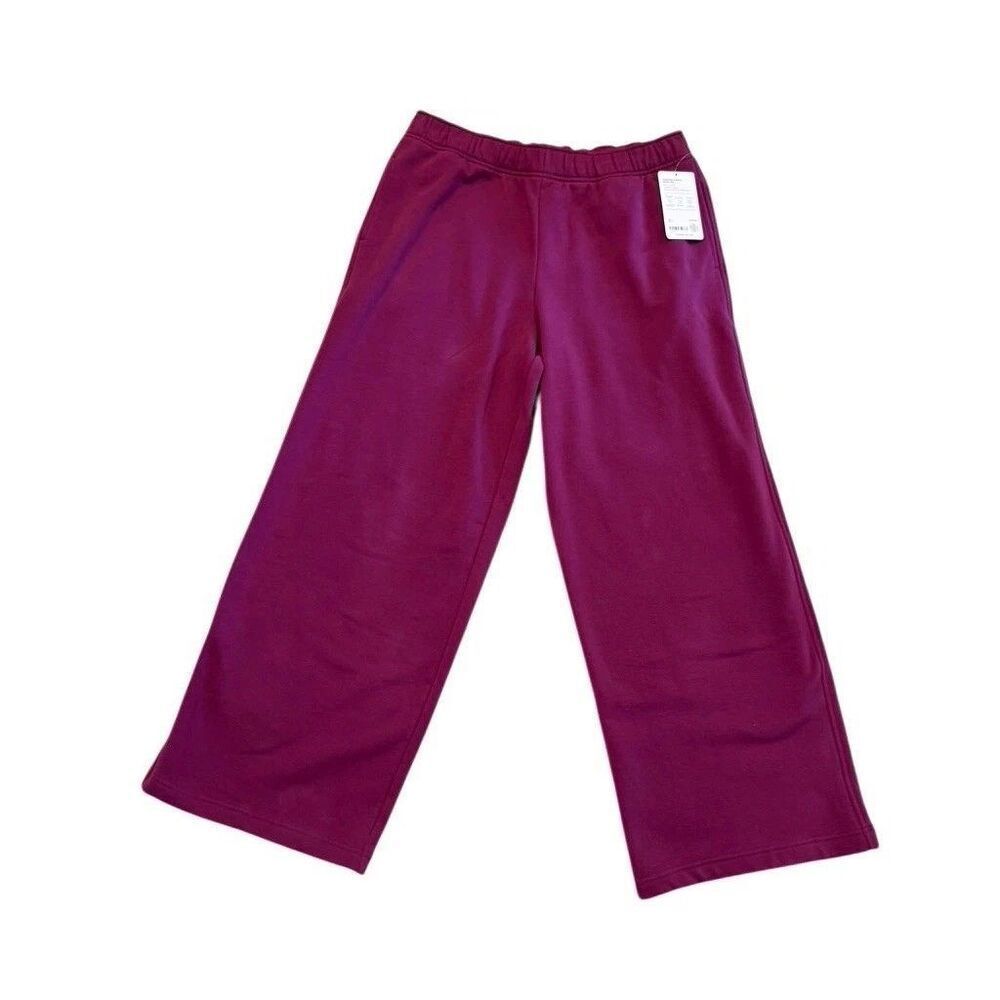 Athleta Forever Fleece Wide Leg Pant Large Plum Relaxed Sweats Pants NWT